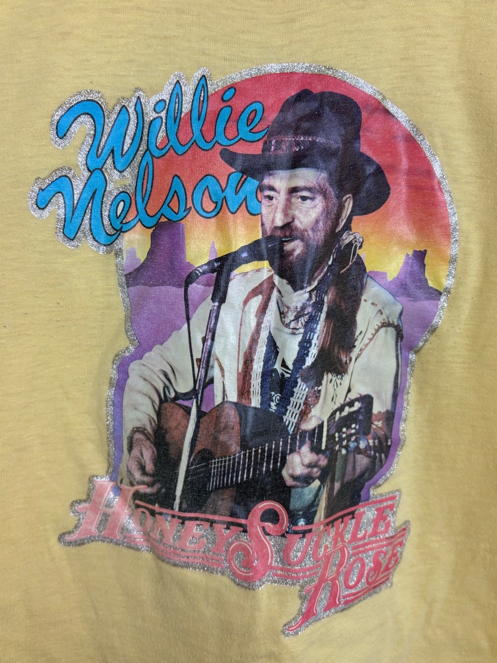 80s Single Stitch Willie Nelson Iron-On Glitter Graphic T-Shirt Small EUC Outlaw - Picture 3 of 13